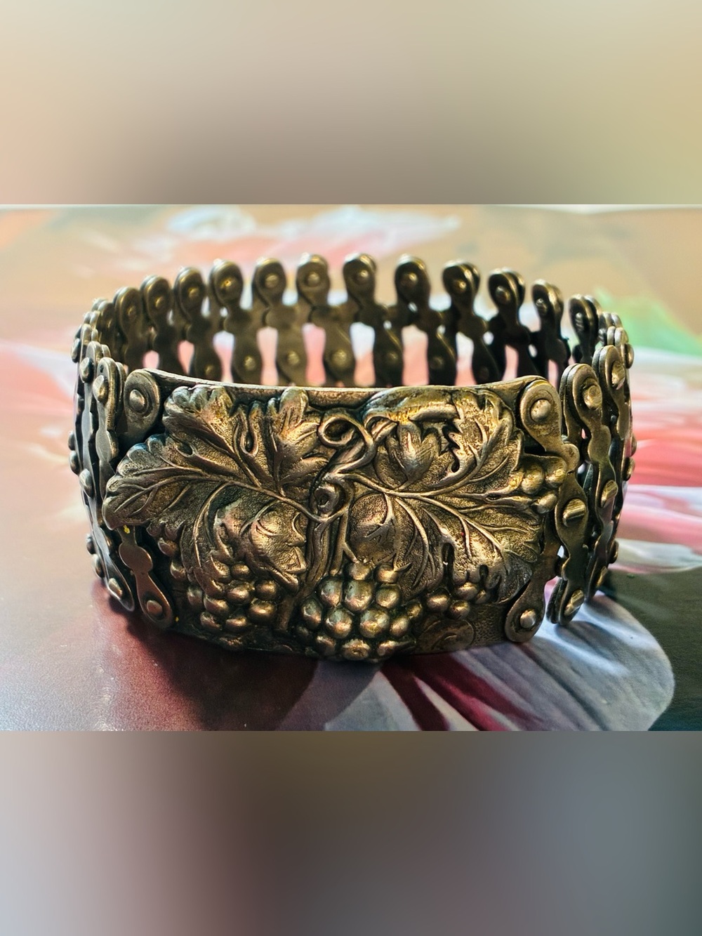 Victorian Nickel Silver Grape Motif Expansion Bracelet